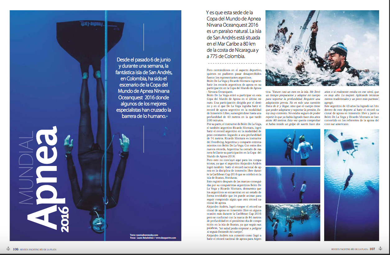 Nota Mundial de Apnea 2016 en revista Yachting Rio de la Plata